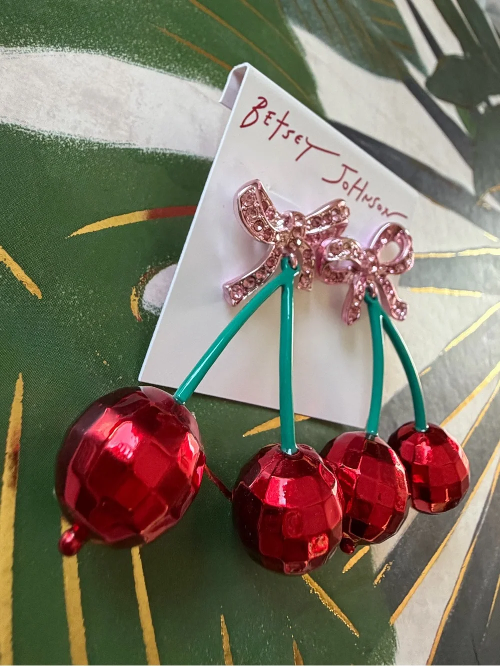 Betsey Johnson Cherry Bow Statement Drop Earrings NWT - Picture 3 of 5
